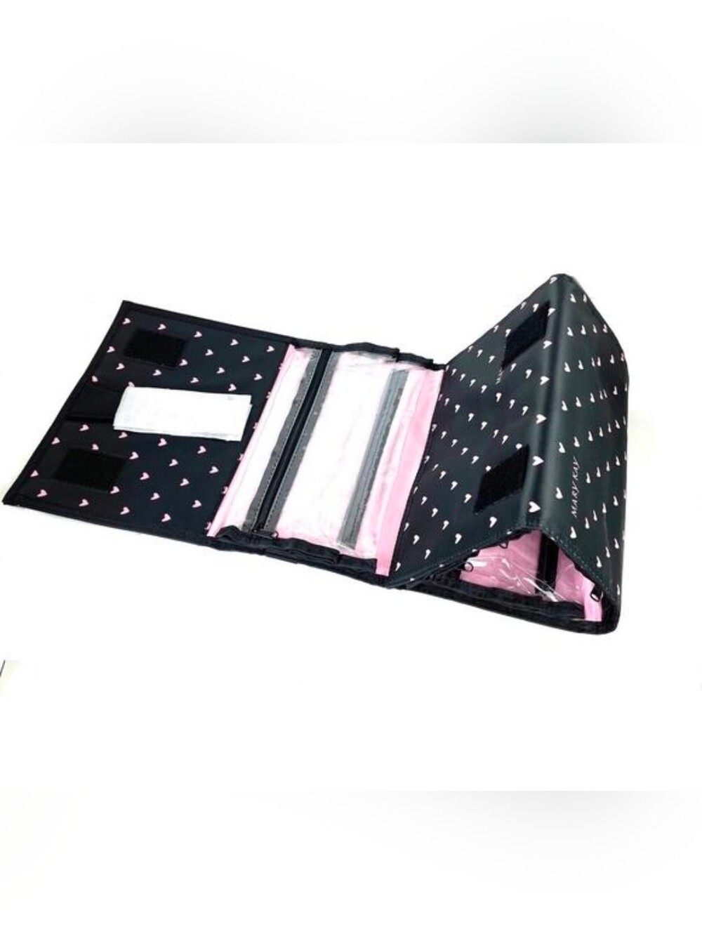 Mary Kay Black with Pink Heart Roll-Up Cosmetic Organizer